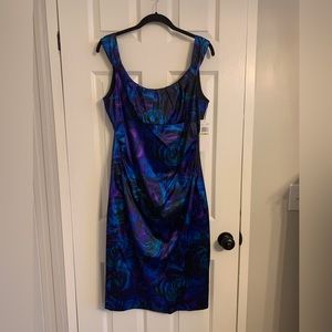 Maggy London purple, blue, black cocktail dress, sz 14